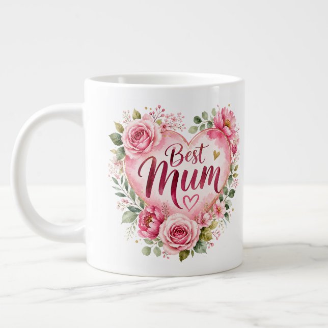 Best Mum Aquarell Blumenherz Design Jumbo Mugg (Vänster)