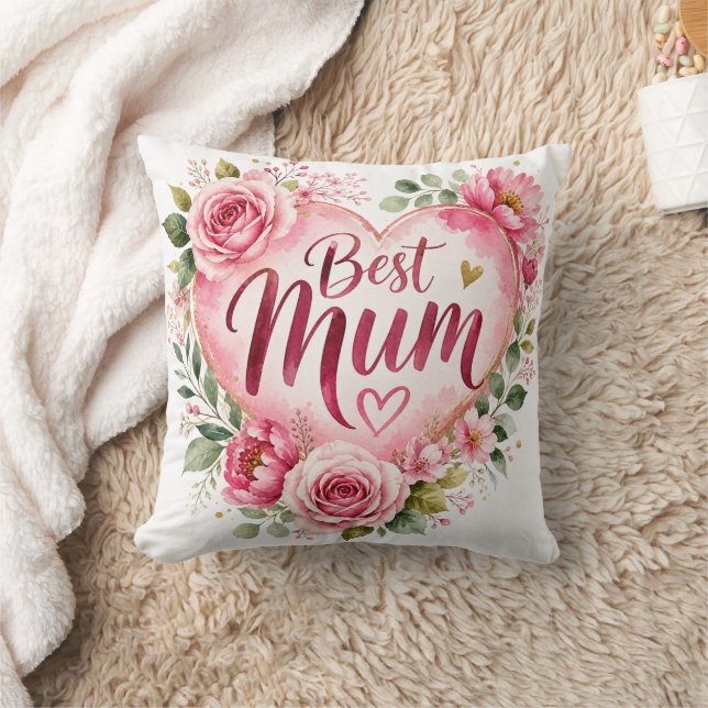 Best Mum Aquarell Blumenherz Design Kudde (Filt)