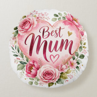Best Mum Aquarell Blumenherz Design Rund Kudde