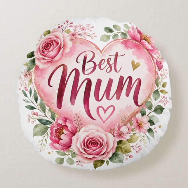 Best Mum Aquarell Blumenherz Design Rund Kudde (Framsidan)