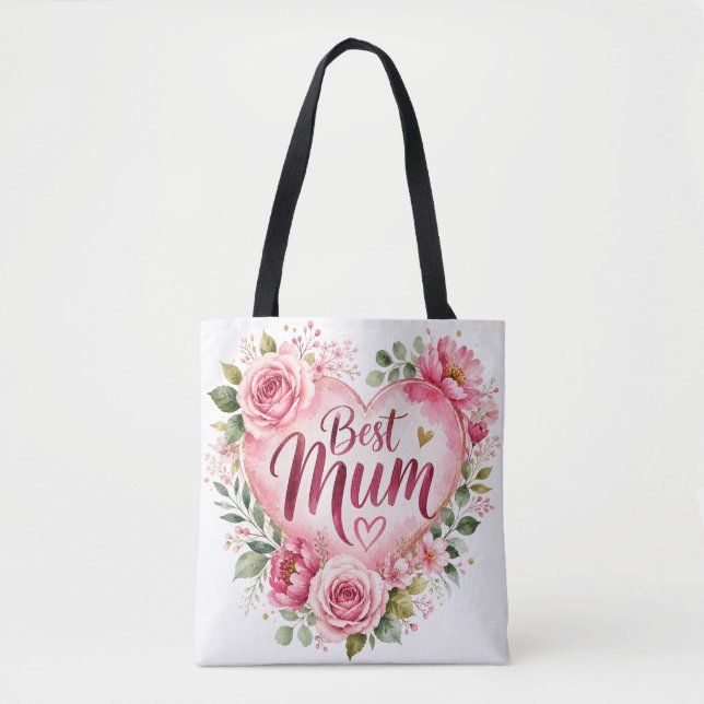Best Mum Aquarell Blumenherz Design Tygkasse (Framsida)