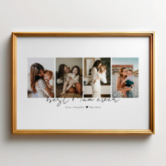 Best Mum Ever Modern Script 4 Photos Collage Gift Poster