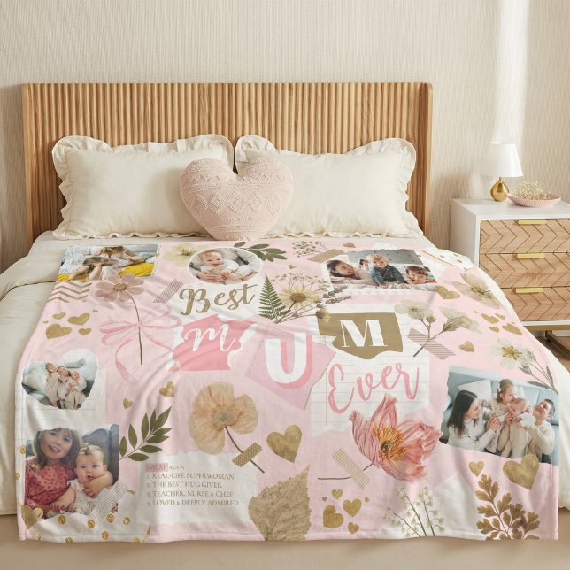 Best Mum Ever Mother's Day Scrapbook Photo Collage Fleecefilt (Best Mum Ever Mother's Day )