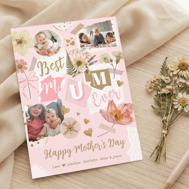 Best Mum Ever Mother's Day Scrapbook Photo Collage Kort (Best Mum Ever Mother's Day Scrapbook Photo Collage Card)