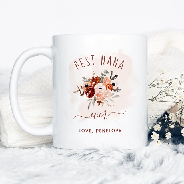 Best Nana Aldrig | Boho Terracotta Blommigt Kaffemugg (Skapare uppladdad)