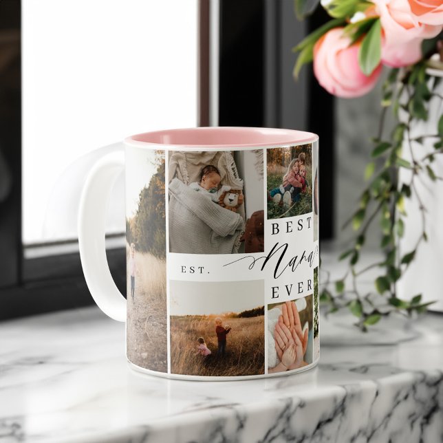 Best Nana Aldrig | Elegant Script 8 Photo Collage Två-Tonad Mugg (Best Nana Ever | Elegant Script 8 Photo Collage Two-Tone Coffee Mug)