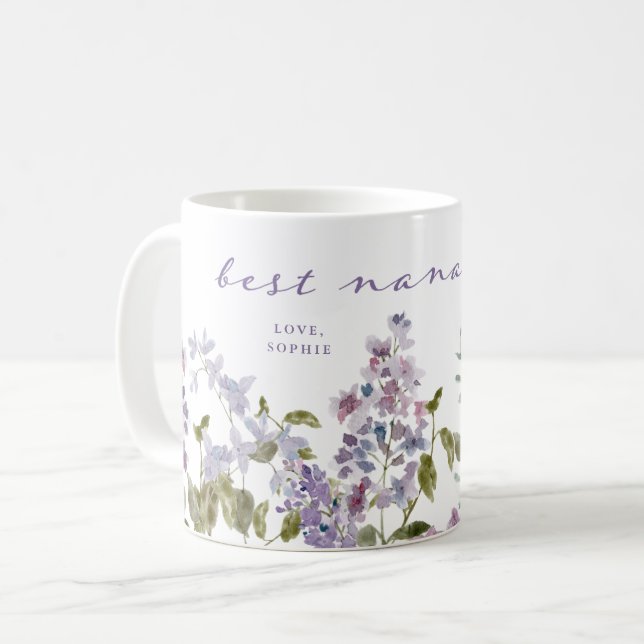 Best Nana Aldrig | Söt Lila Lilac Flowers Kaffemugg (Framsida vänster)
