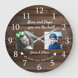 Best Nana and Pappa Barnbarn Photo Collage Wood Stor Klocka