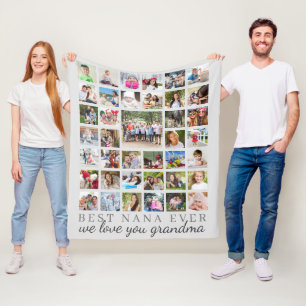 BEST NANA EVER Grandma 39 Photo Collage Grått Fleecefilt