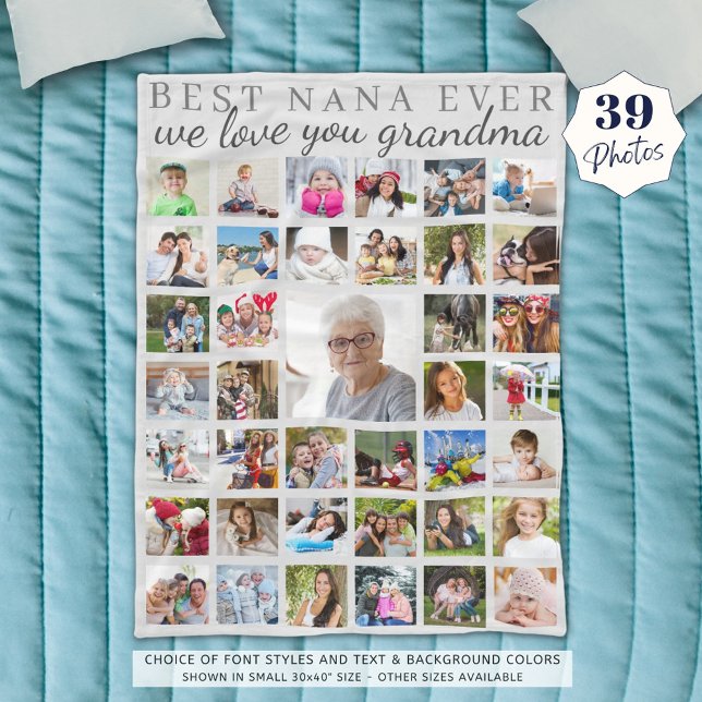 BEST NANA EVER Grandma Photo Collage Grått Fleecefilt (Skapare uppladdad)
