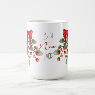 Best Nana någonsin Mistletoe och Red Bows Kaffemugg