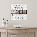 Best Nana och Pappa Barnbarn 4 Photo Marble Fyrkantig Klocka<br><div class="desc">Elegantens marmorklocka personlig med 4 bilder av barnbarn och namn för det bästa någonsin av nana och pappa. Personligens fotoklocka gör den till en perfekt för tillfällen.</div>