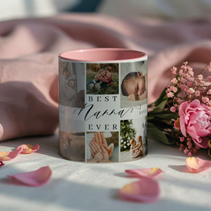 Best Nanna Aldrig Elegant Script 8 Fotokollage Två-Tonad Mugg