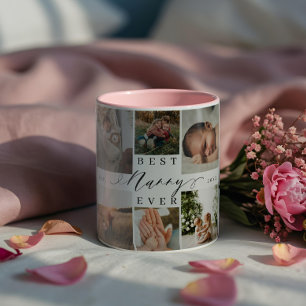 Best Nanny Aldrig   Elegant Script 8 Fotokollage Två-Tonad Mugg