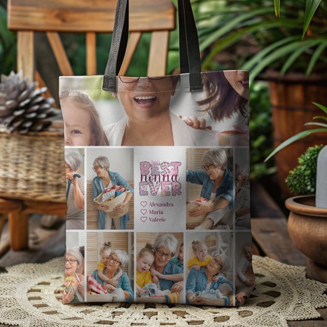 Best Nonna Ever Floral 10 Photo Collage Tygkasse (Skapare uppladdad)