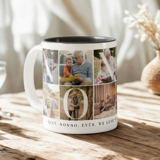 Best Nonno nånsin, 10 Photo Grid Gift for Grandpa Två-Tonad Mugg (Skapare uppladdad)