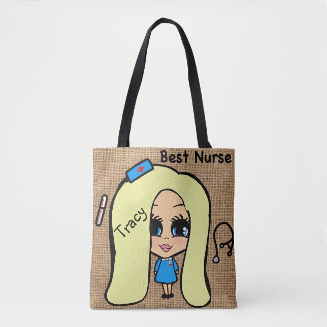 Best Nurse Tote - Personlig Caricature Bag Tygkasse (Framsida)