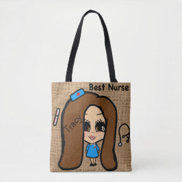 Best Nurse Tote - Personlig Caricature Named Tygkasse