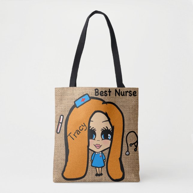 Best Nurse Tote - Personlig Caricature Red head Tygkasse (Framsida)