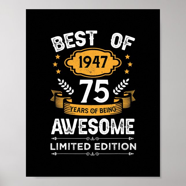 Best Of 1947 75 Years Old Gifts 75th Birthday Poster (Framsidan)