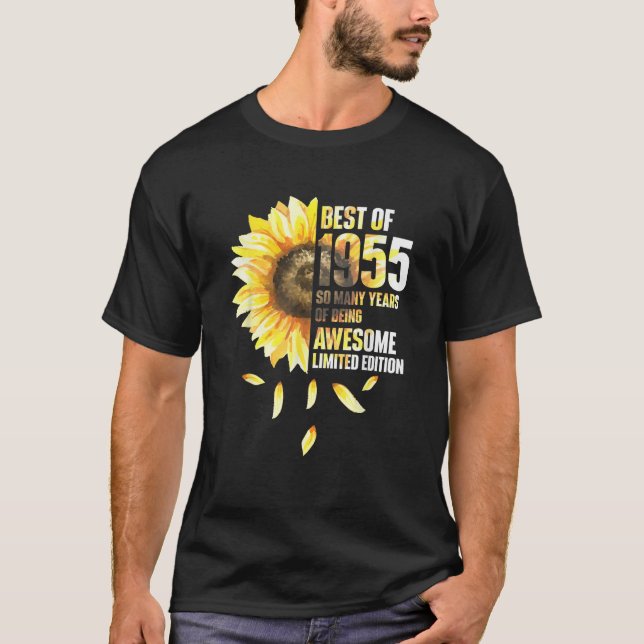 Best Of 1955 Sunflower Year Of Birth Birthday  T Shirt (Framsida)