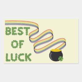Best of Luck Greeting with Clovers and Rainbow Rektangulärt Klistermärke