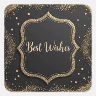Best Önskemål Golden Black Glitter Fyrkantigt Klistermärke