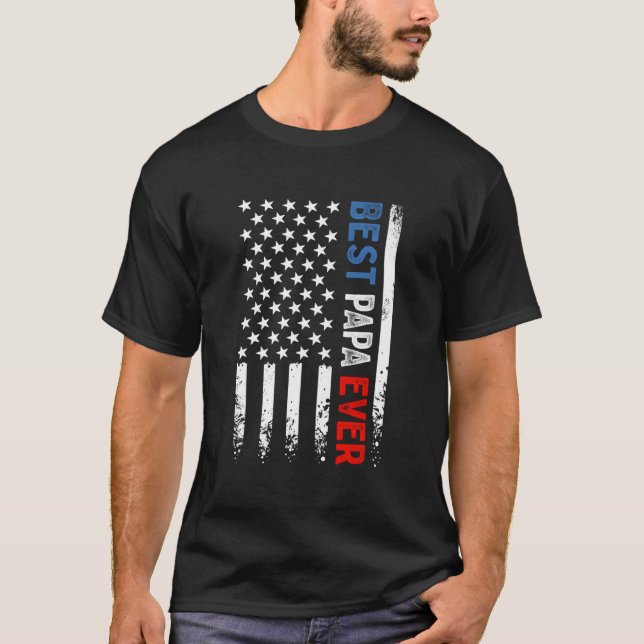 Best Papa Ever American Flag Fathers Day T Shirt (Framsida)