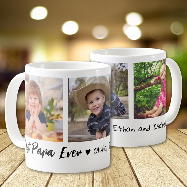 Best Papa Ever Grandchildren 3 Photo Collage   Kaffemugg (Skapare uppladdad)