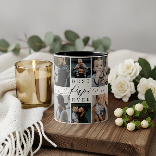 Best Papi Aldrig Fars dag Photo Collage Keepake Två-Tonad Mugg (Best Papi Ever Father's Day Photo Collage Keepake Two-Tone Coffee Mug)