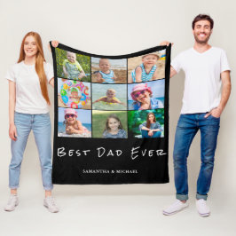 Best Pappa 9 Photo Collage Namn Fleece Blanket