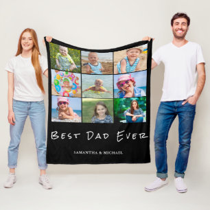 Best Pappa 9 Photo Collage Namn Fleece Blanket