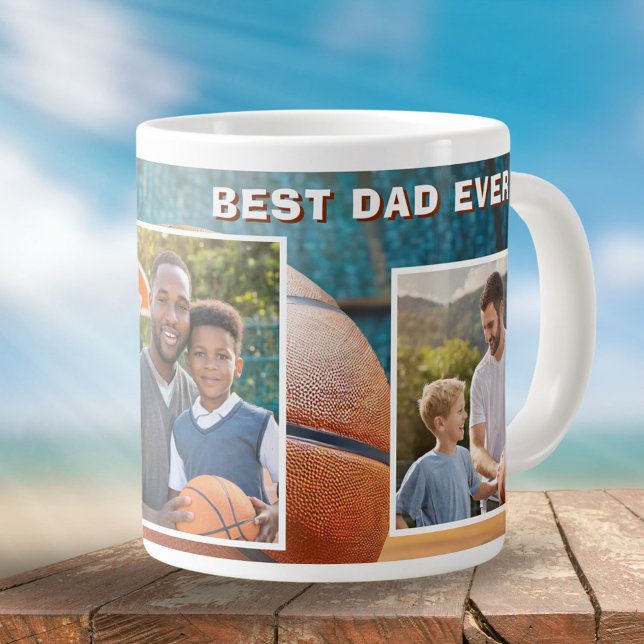 Best Pappa Basketball Boll 3 Photo Collage Far Jumbo Mugg (Skapare uppladdad)