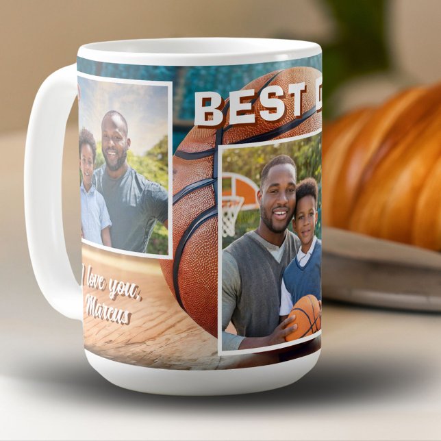 Best Pappa Basketball Boll 3 Photo Collage Far Kaffemugg (Skapare uppladdad)