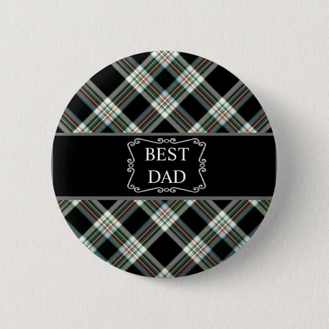 Best Pappa Black Tartan Button Knapp (Framsida)