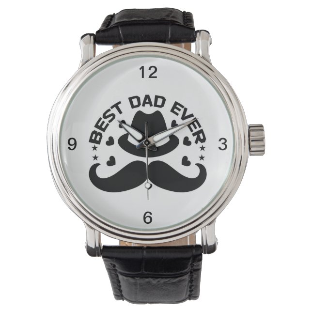 Best Pappa någonsin Black White Hat Mustache Armbandsur (Framsida)