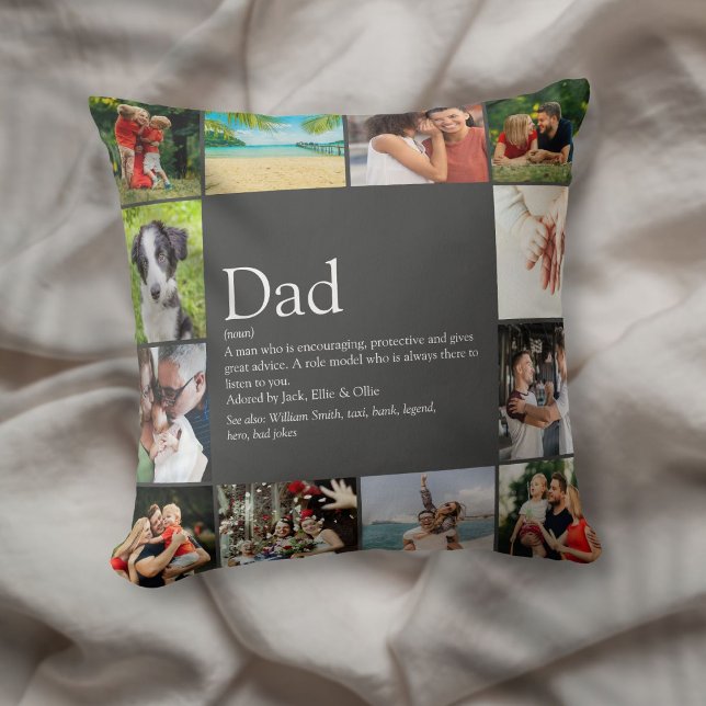 Best Pappa pappa Far Definition 12 Photo Grått Kudde (Best Dad Daddy Father Definition 12 Photo Gray Throw Pillow)
