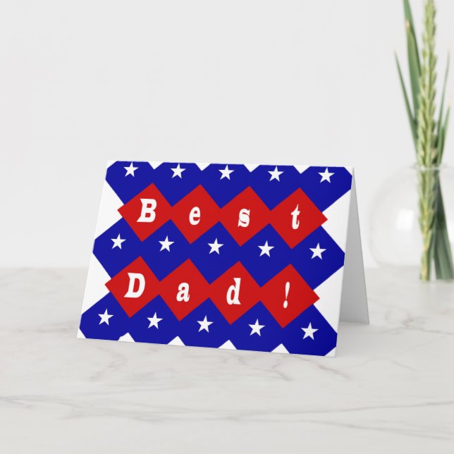 Best Pappa Stars & Diamonds Typography Red & Blue Kort (Framsida)