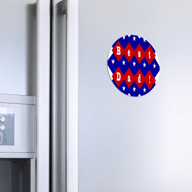 Best Pappa Stars & Diamonds Typography Red & Blue Magnet (Skapare uppladdad)