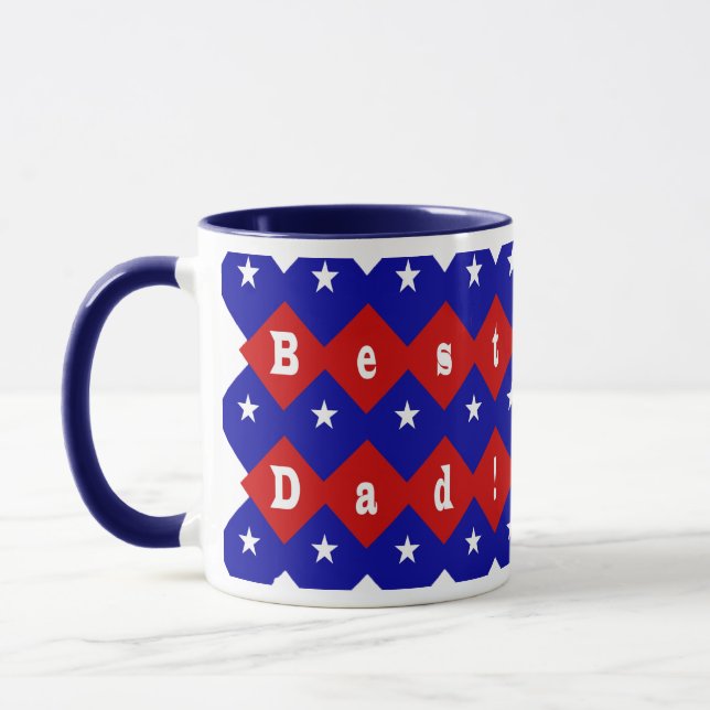 Best Pappa Stars & Diamonds Typography Red & Blue Mugg (Vänster)