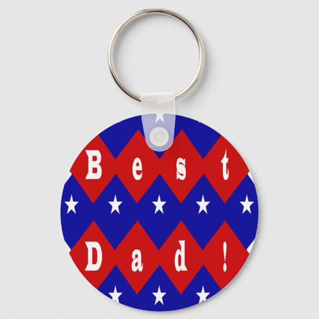 Best Pappa Stars & Diamonds Typography Red & Blue Nyckelring (Framsida)
