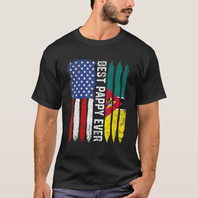 Best Pappy någonsin USA Mozambique Flagga Fars dag T Shirt (Framsida)
