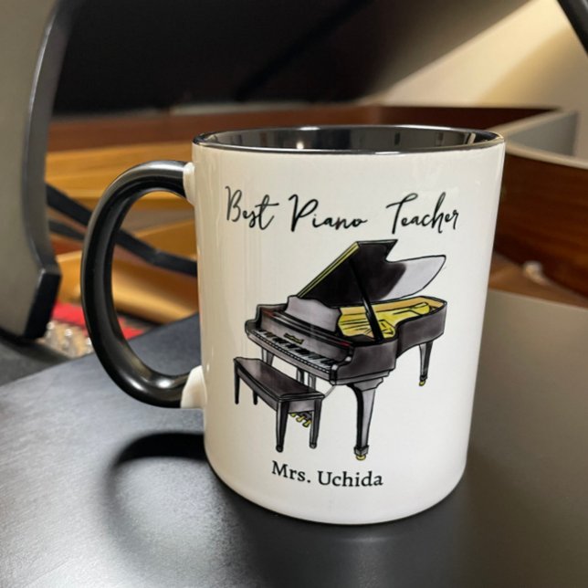 Best Piano Teacher Custom Name Grand Piano gift Två-Tonad Mugg (Skapare uppladdad)