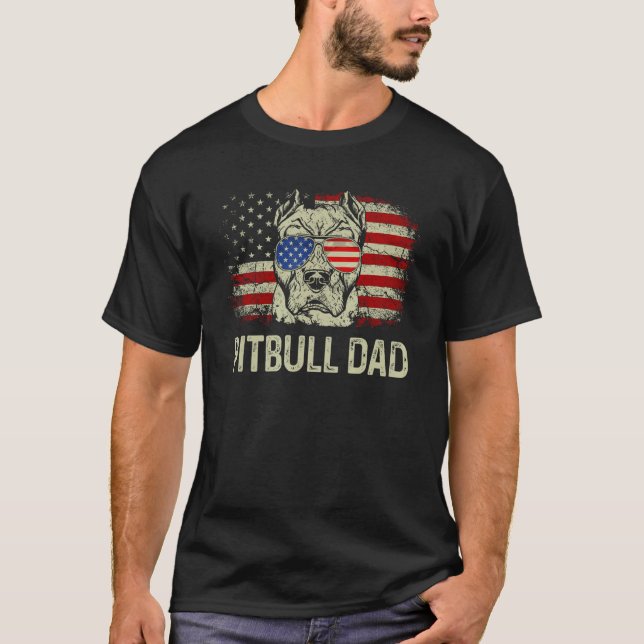 Best Pitbull Dad Ever American Flag 4th Of July T Shirt (Framsida)