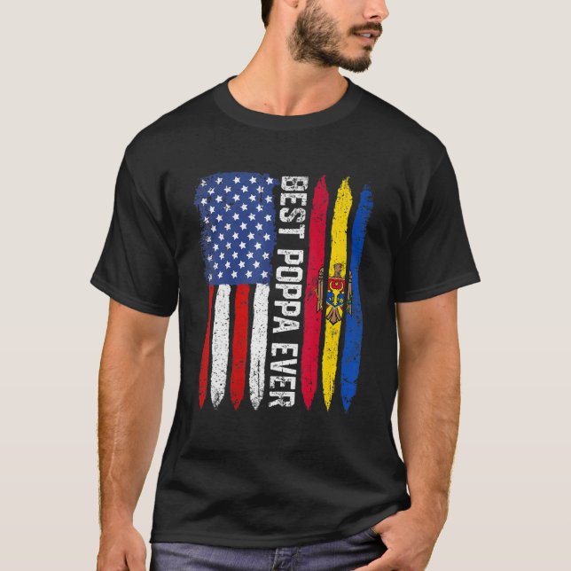 Best Poppa Aldrig Fars dag Moldova Us Flagga T Shirt (Framsida)