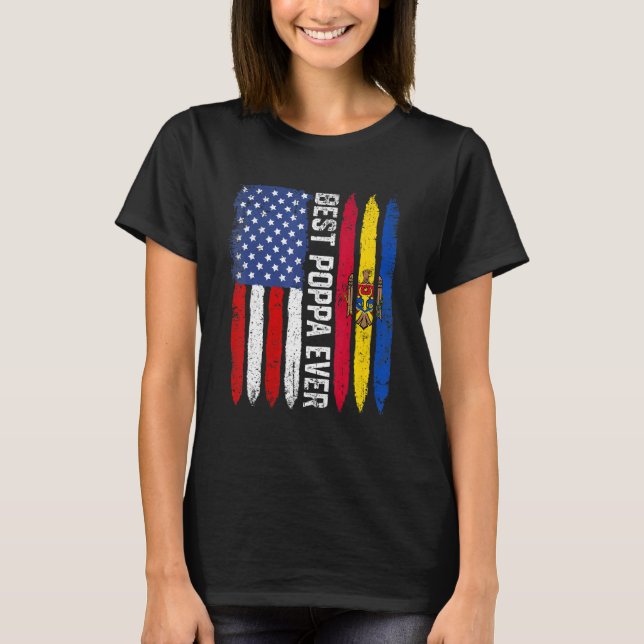 Best Poppa Aldrig Fars dag Moldova Us Flagga T Shirt (Framsida)