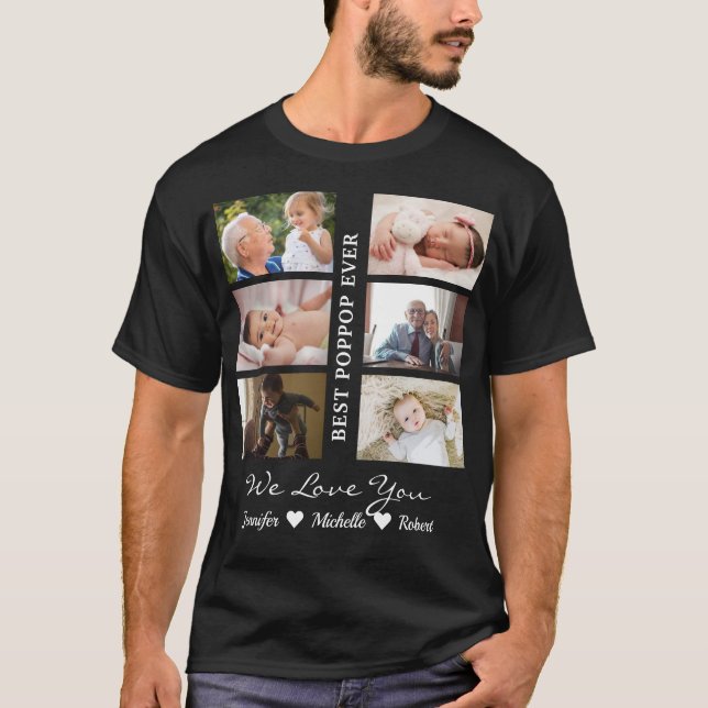 Best Poppop Ever Custom Photos Grandchildren Name T Shirt (Framsida)