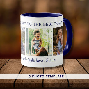 Best Poppy Lycklig Fars dag 4 Photo Collage Blue Mugg