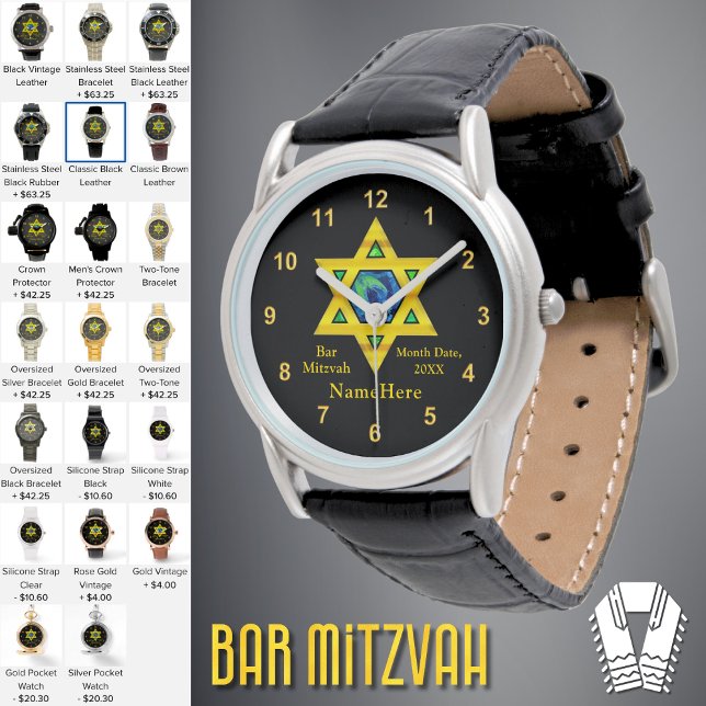 Best, Pub Mitzvah Gift Ideas, Personlig Armbandsur (Personalized Bar Mitzvah Gifts. Bar Mitzvah Watch. Bar Mitzvah Presents. Star of David Gift Ideas.)