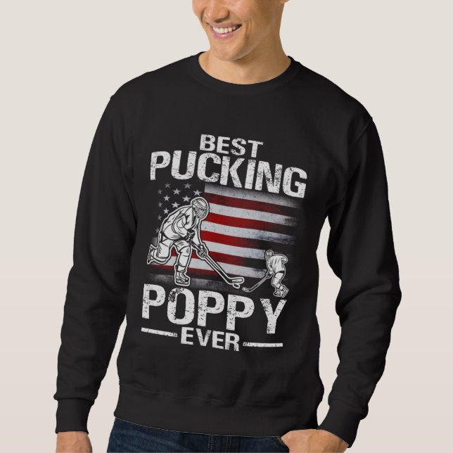 Best Pucking Poppy Ever Hockey Father s Day Lång Ärmad Tröja (Framsida)